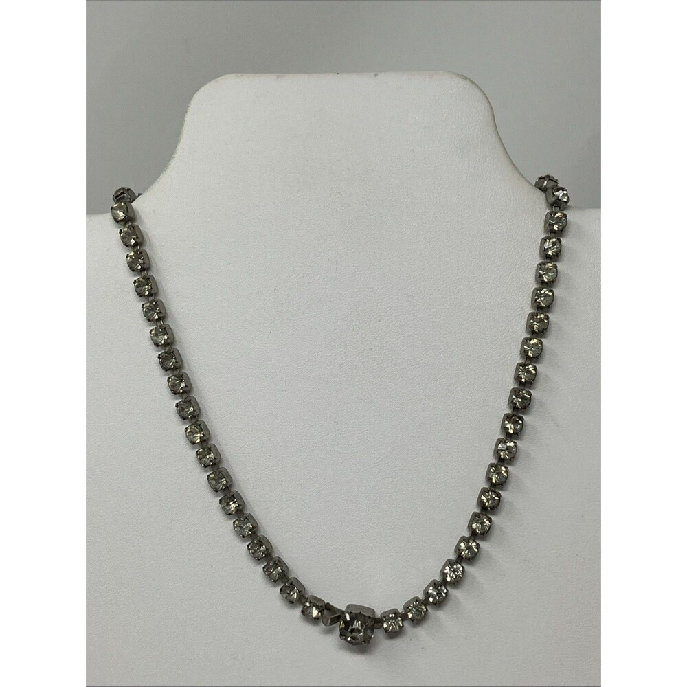 Antique VTG Czecho Glass Rhinestone Choker Necklace Single Strand Signed Clasp